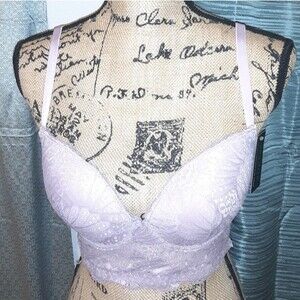 Youmita Mauve Ash 36C Floral Overlay longline bra NWT